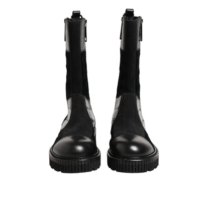 Dolce & Gabbana Black Patchwork Leather Mid Calf Boot  Shoes