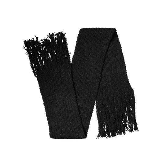 Dolce & Gabbana Black Cashmere Knit Shawl Fringes Scarf