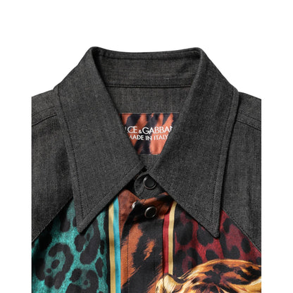 Dolce & Gabbana Multicolor Tiger Leopard Print Silk Men Shirt
