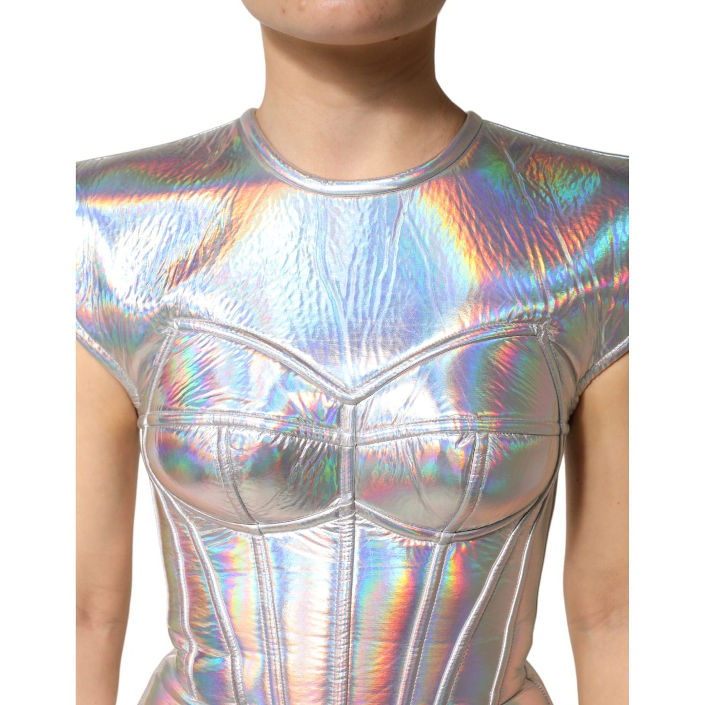 Dolce & Gabbana Silver Iridescent Bodycon Sheath Midi Dress