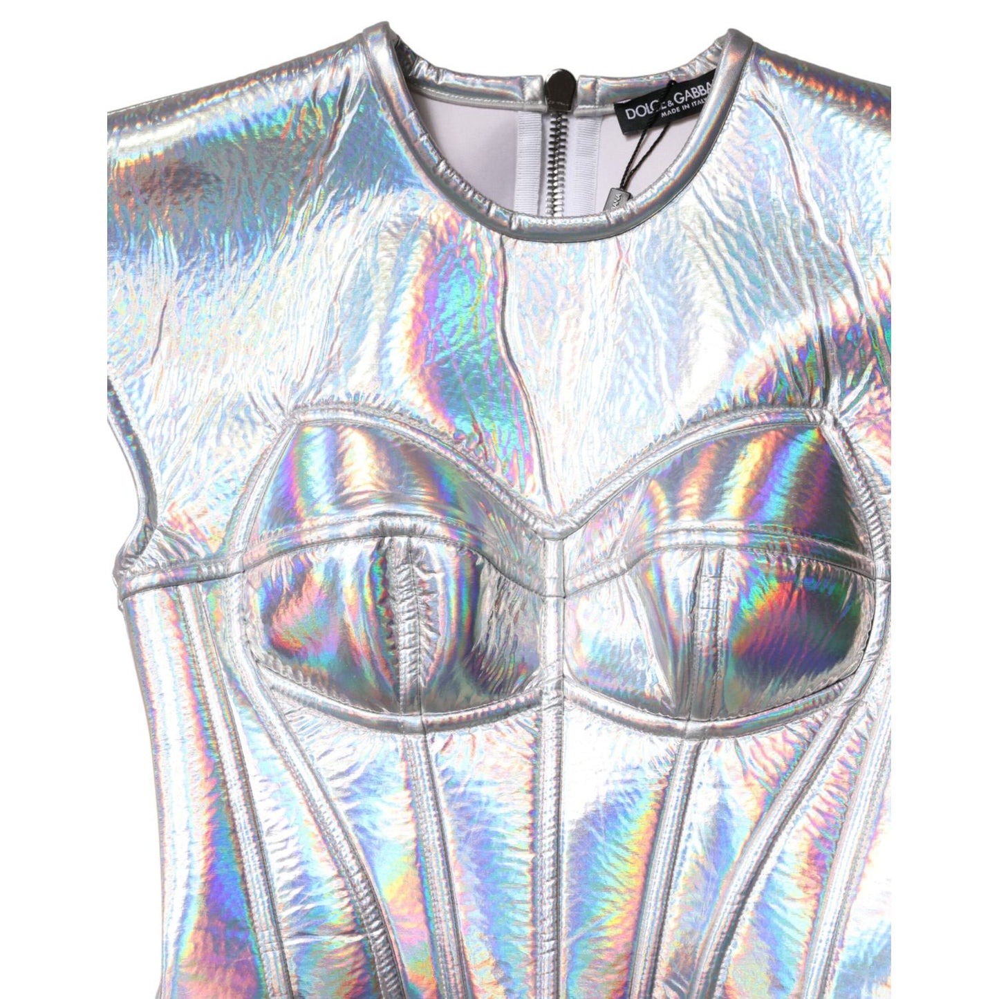 Dolce & Gabbana Silver Iridescent Bodycon Sheath Midi Dress