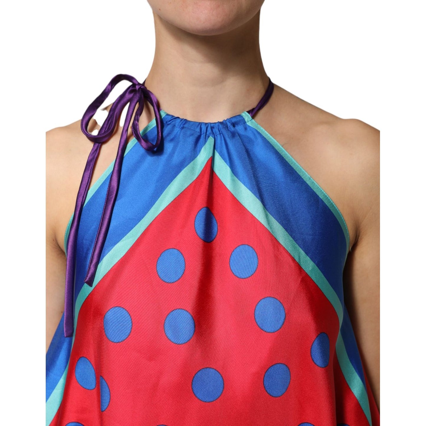 Dolce & Gabbana Multicolor Polka Dot Tie Halter Blouse Top