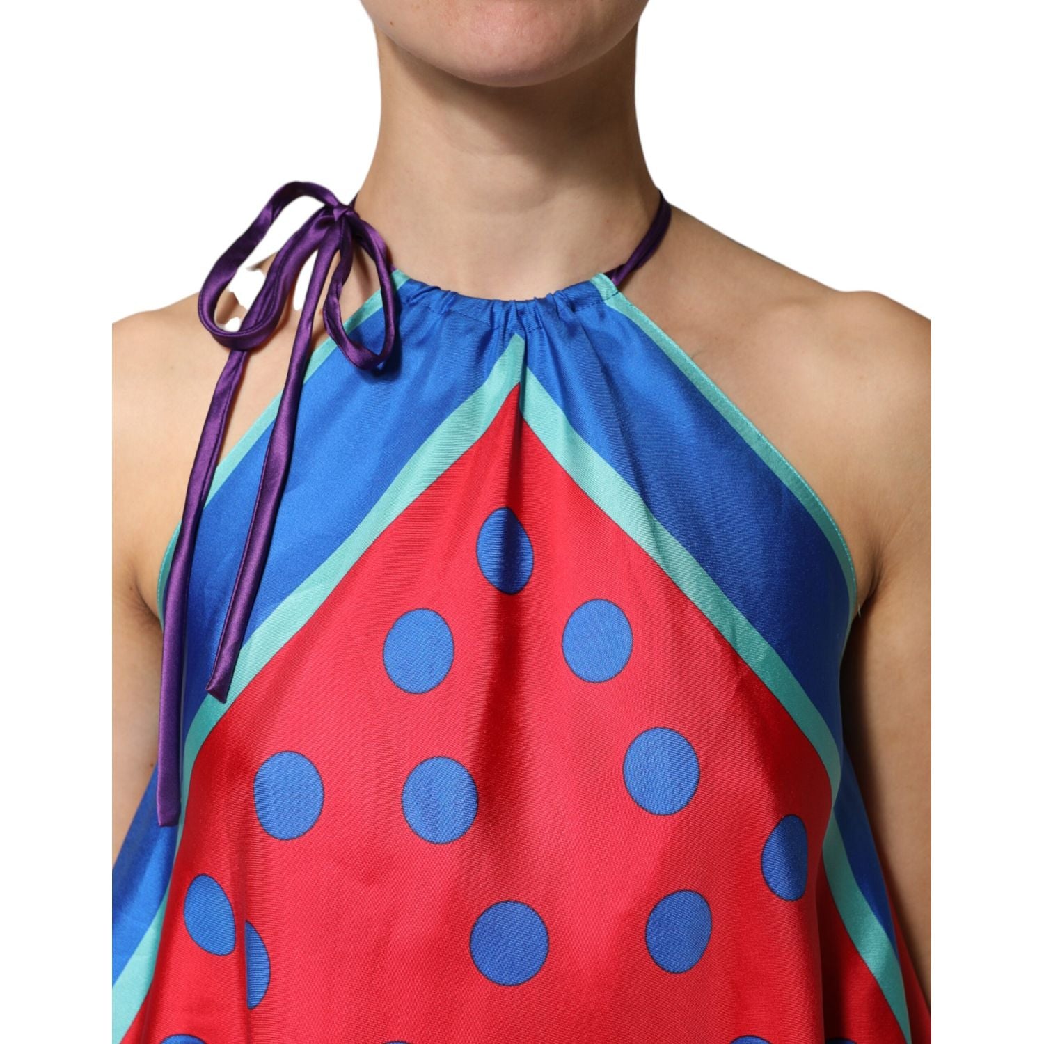 Dolce & Gabbana Multicolor Polka Dot Tie Halter Blouse  Top