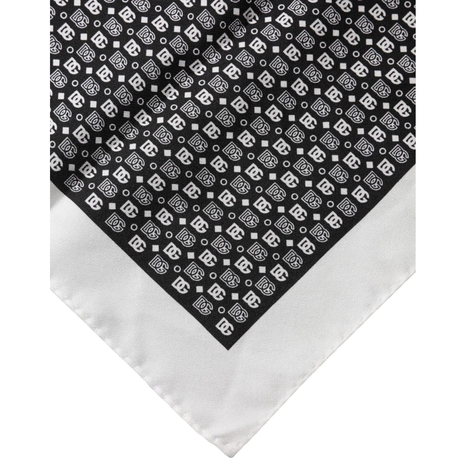 Dolce & Gabbana White Black Patterned Square Foulard Scarf