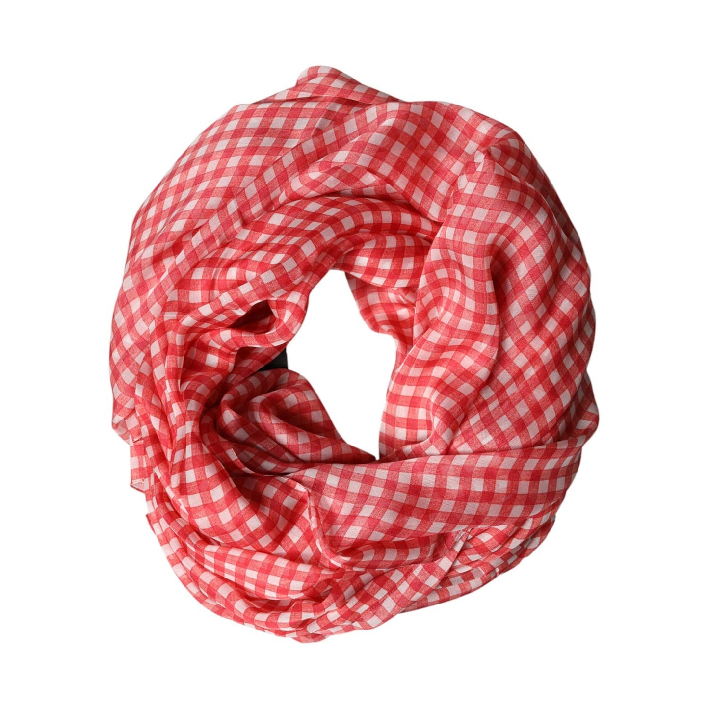 Dolce & Gabbana Red Checkered Silk Neck Wrap Shawl Scarf