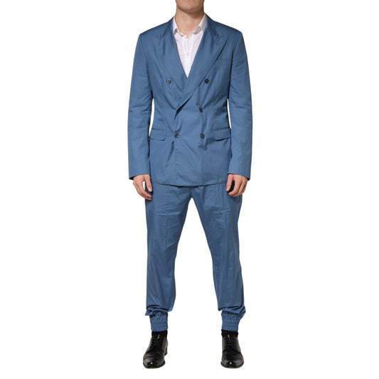 Dolce & Gabbana Blue Cotton Double Breasted 2 Piece  Suit