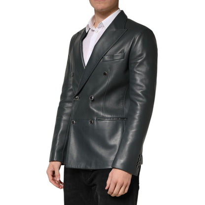 Dolce & Gabbana Black Leather Double Breasted 2Button Blazer