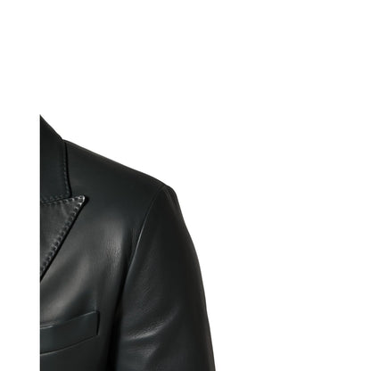 Dolce & Gabbana Black Leather Double Breasted 2Button Blazer