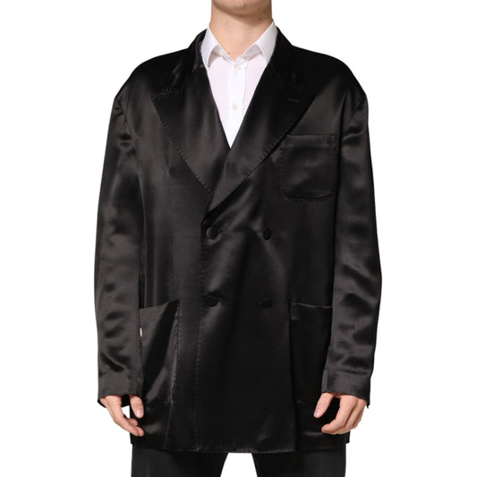 Dolce & Gabbana Black Silk Double Breasted 2 Button Blazer
