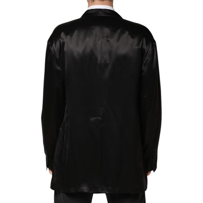 Dolce & Gabbana Black Silk Double Breasted 2 Button Blazer