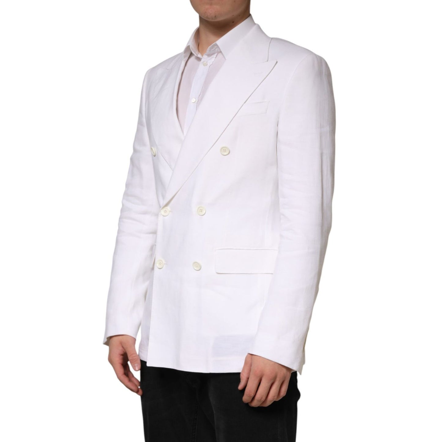 Dolce & Gabbana White Linen Double Breasted 2 Button Blazer