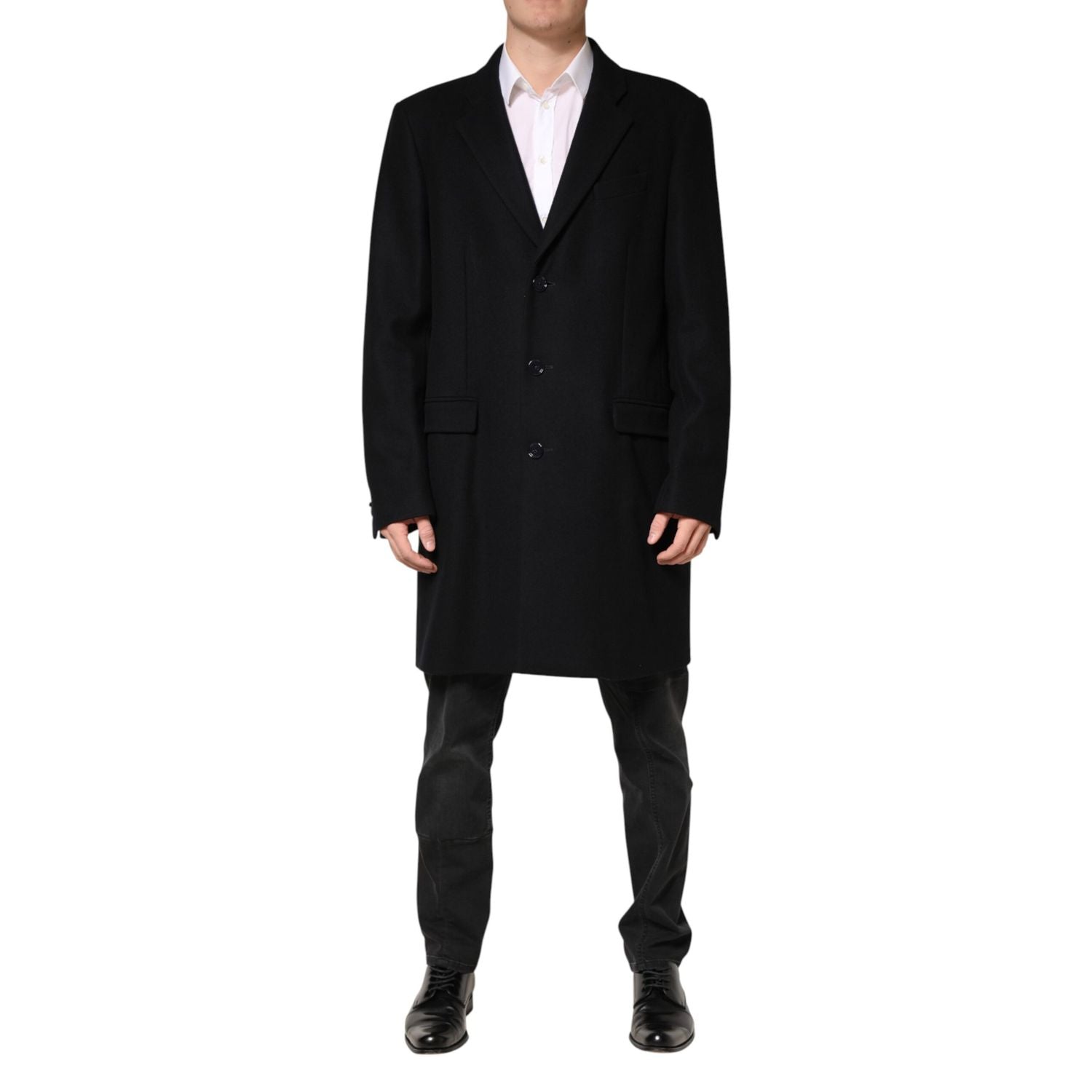 Dolce & Gabbana Black Wool Single Breasted Long Coat Jacket