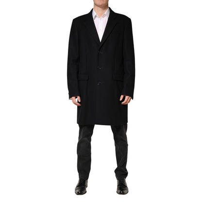 Dolce & Gabbana Black Wool Single Breasted Long Coat Jacket