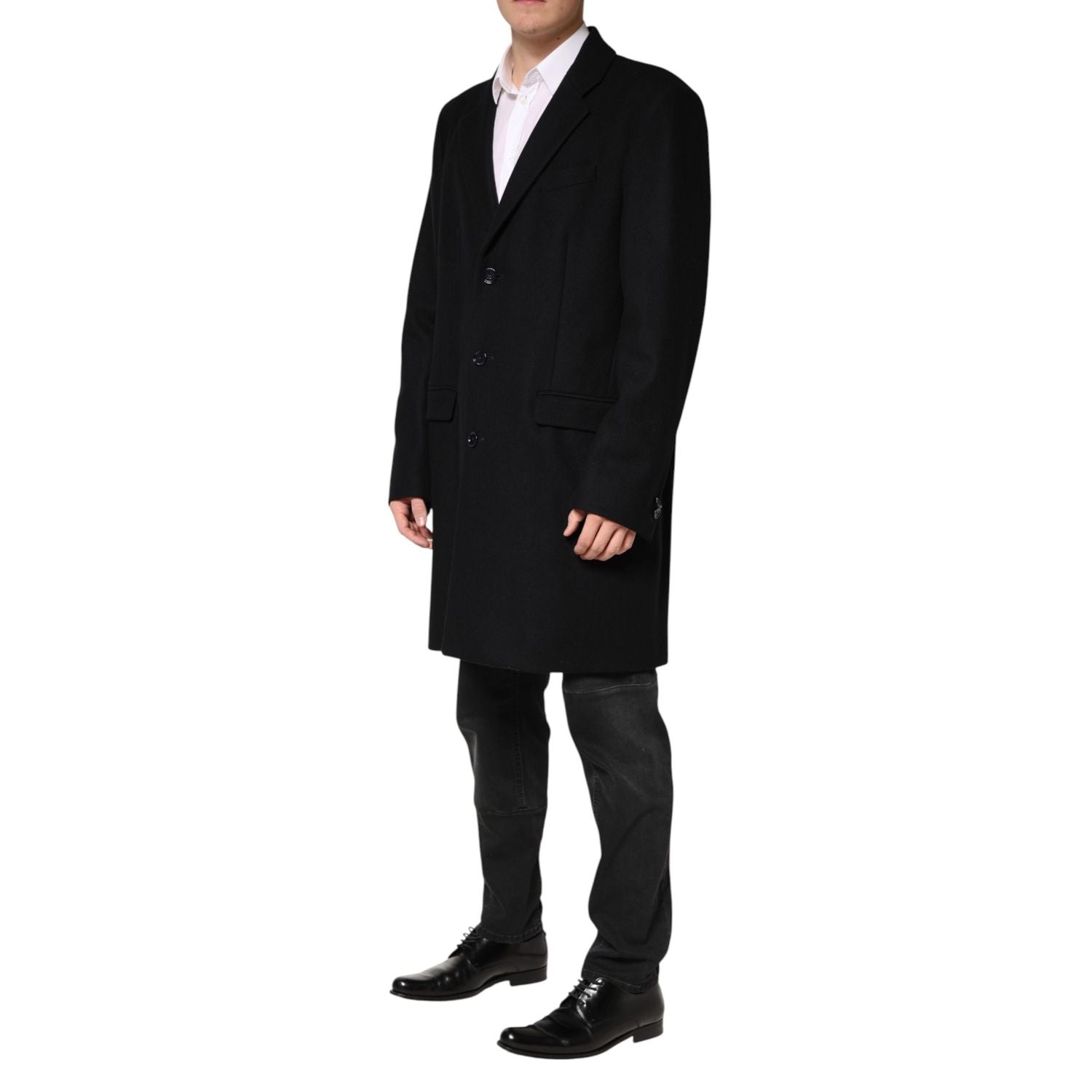 Dolce & Gabbana Black Wool Single Breasted Long Coat Jacket