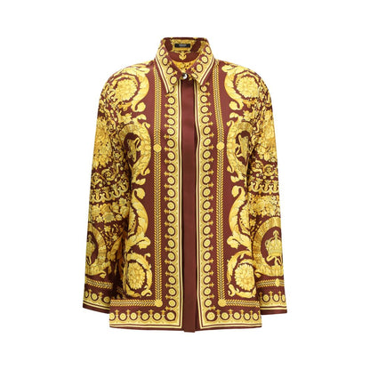 Versace Bordeaux Silk Pattern Shirt 1728,72470364320,Bordeaux,Clothing,IT40 | M,IT42 | L,New with tags,Pattern - Shirts - Clothing,Shirts - Clothing,Versace,Women