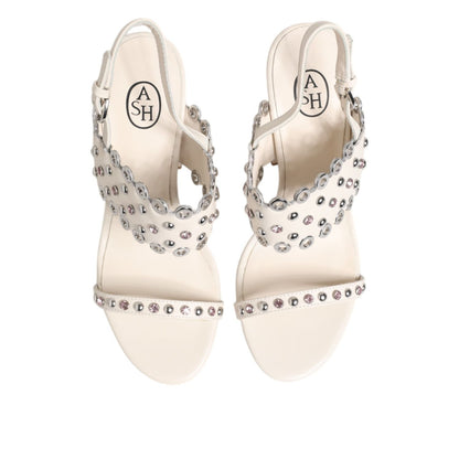 ASH White Block Heeled Studded Quarter Strap Sandals Shoes