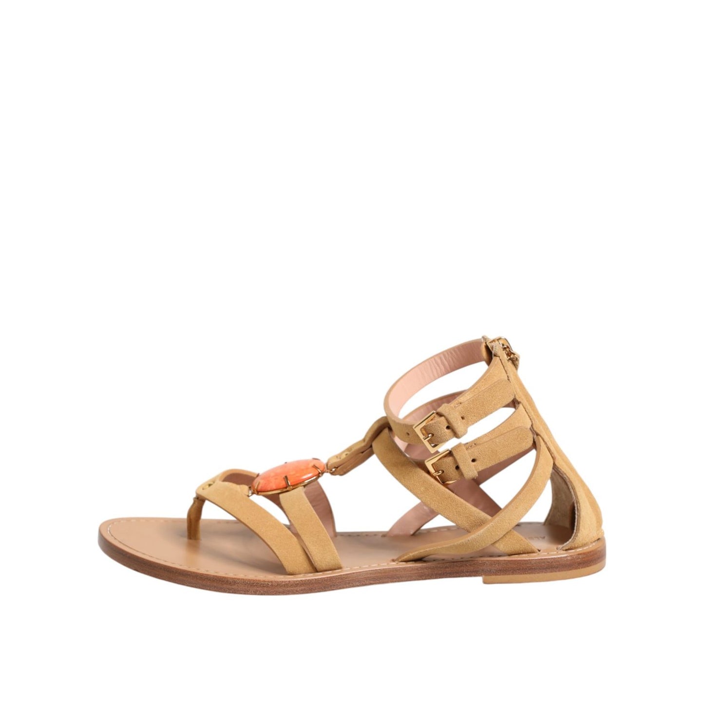 Alberta Ferretti Brown Flip Flops Zipper Ankle Strap Shoes