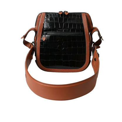 Balenciaga Black Brown Exotic Skin Leather Vertical Crossbody Purse Bag
