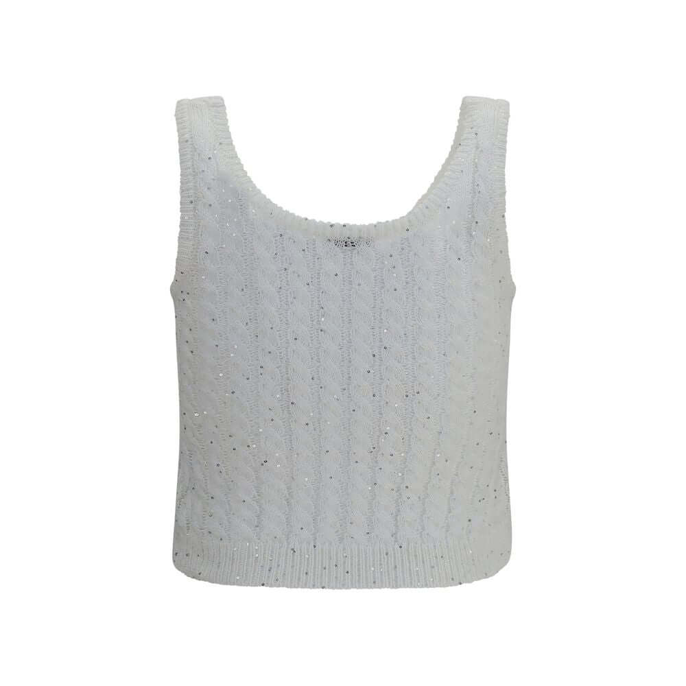 Brunello Cucinelli White Linen Tank Tops
