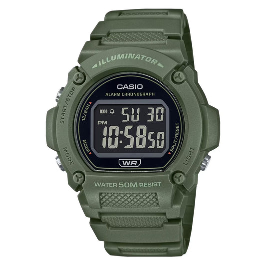 CASIO TIMELESS COLLECTION Mod. SPORT- ILLUMINATOR. WR 50M. ALARM. CHRONOGRAPH - ARMY GREEN - COLORED SERIE