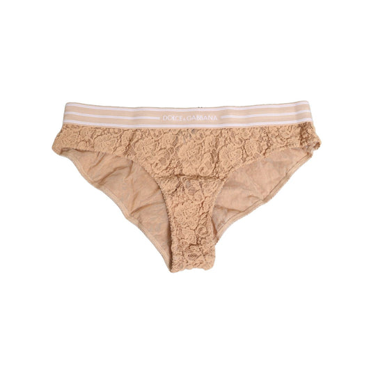 Dolce & Gabbana Beige Lace Nylon High Waist Panty Underwear