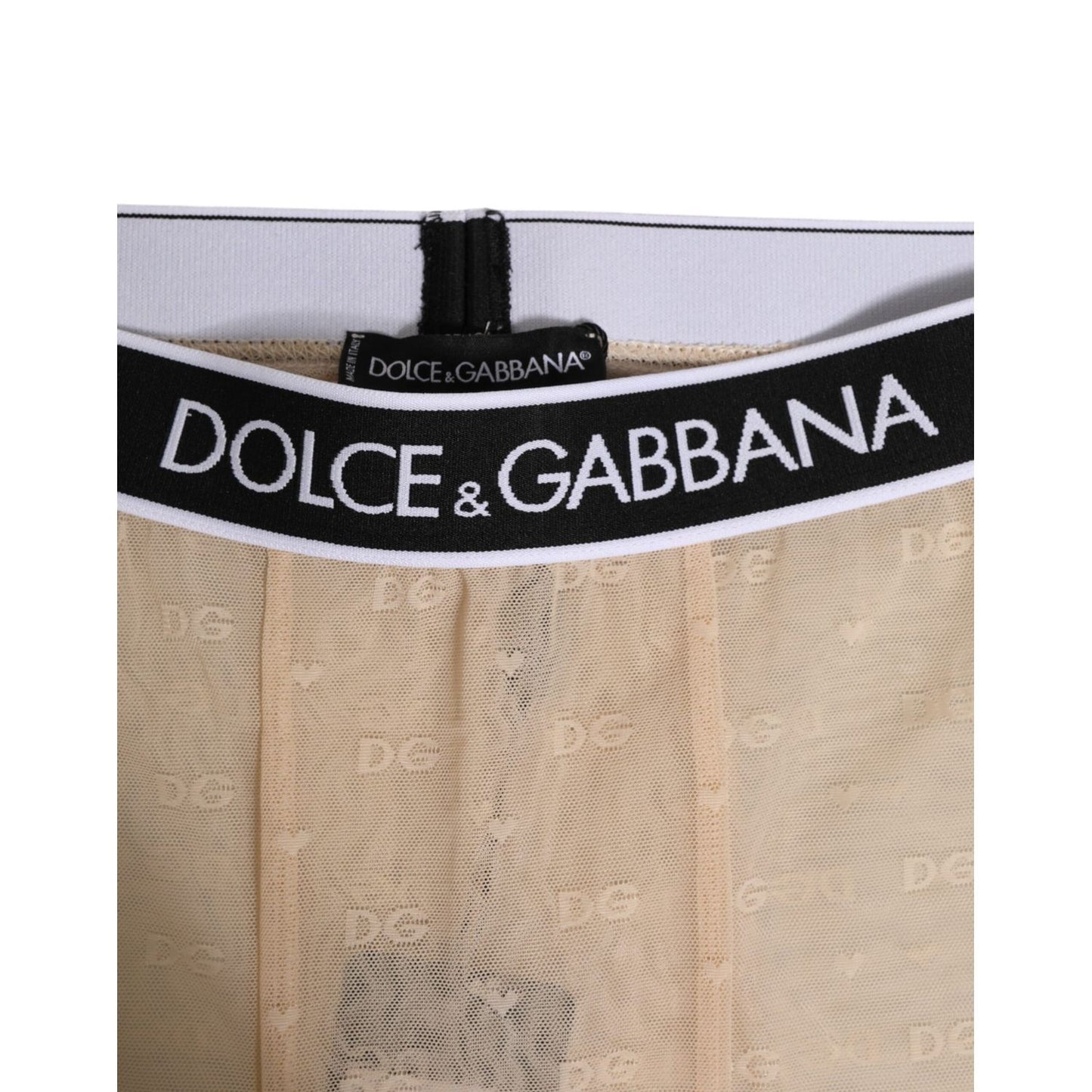 Dolce & Gabbana Beige Nylon Logo Lace Leggings Pants Underwear