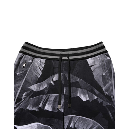 Dolce & Gabbana Black Banana Leaf Cotton Jogger Trouser Pants