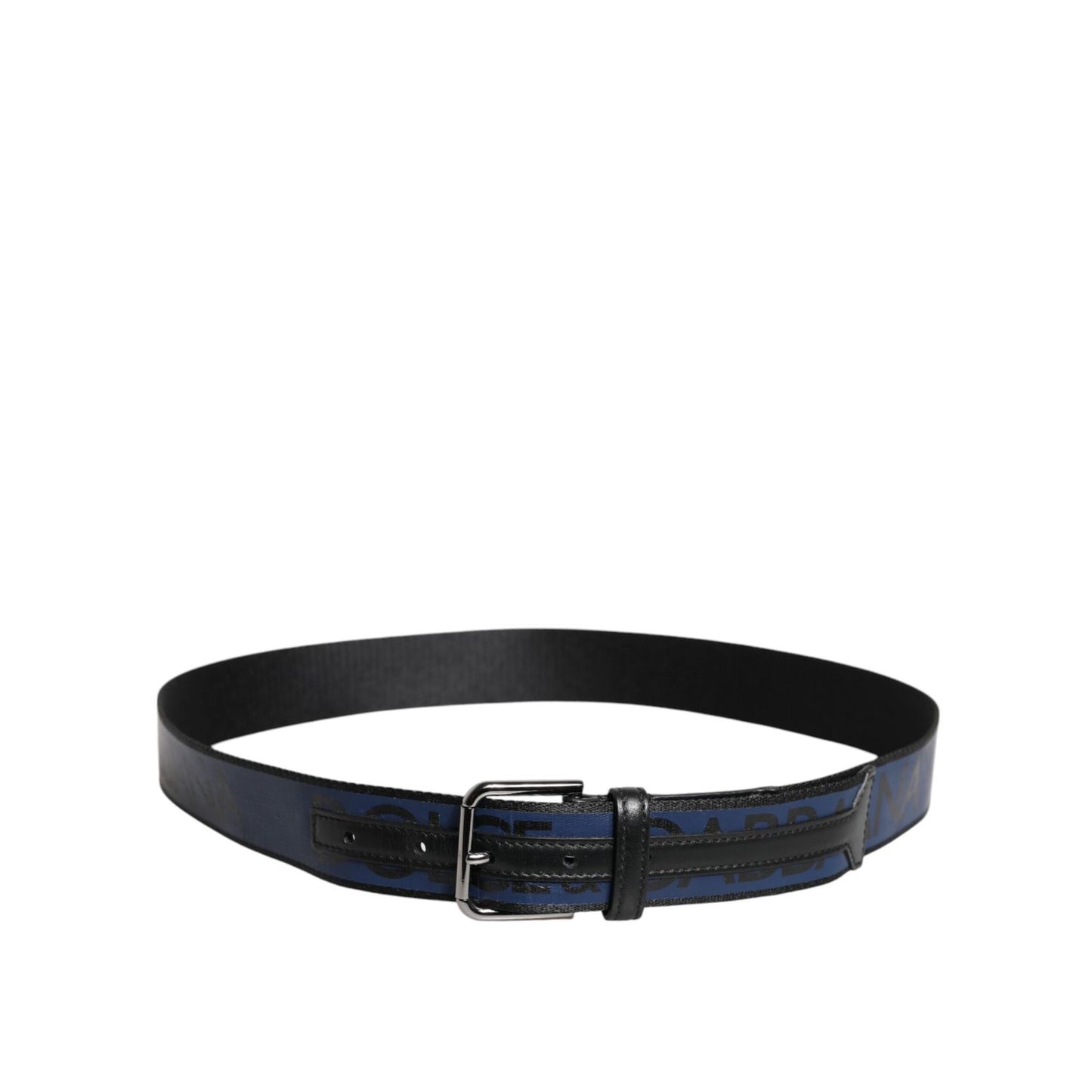 Dolce & Gabbana Black Blue Polyester Printed Metal Buckle Belt