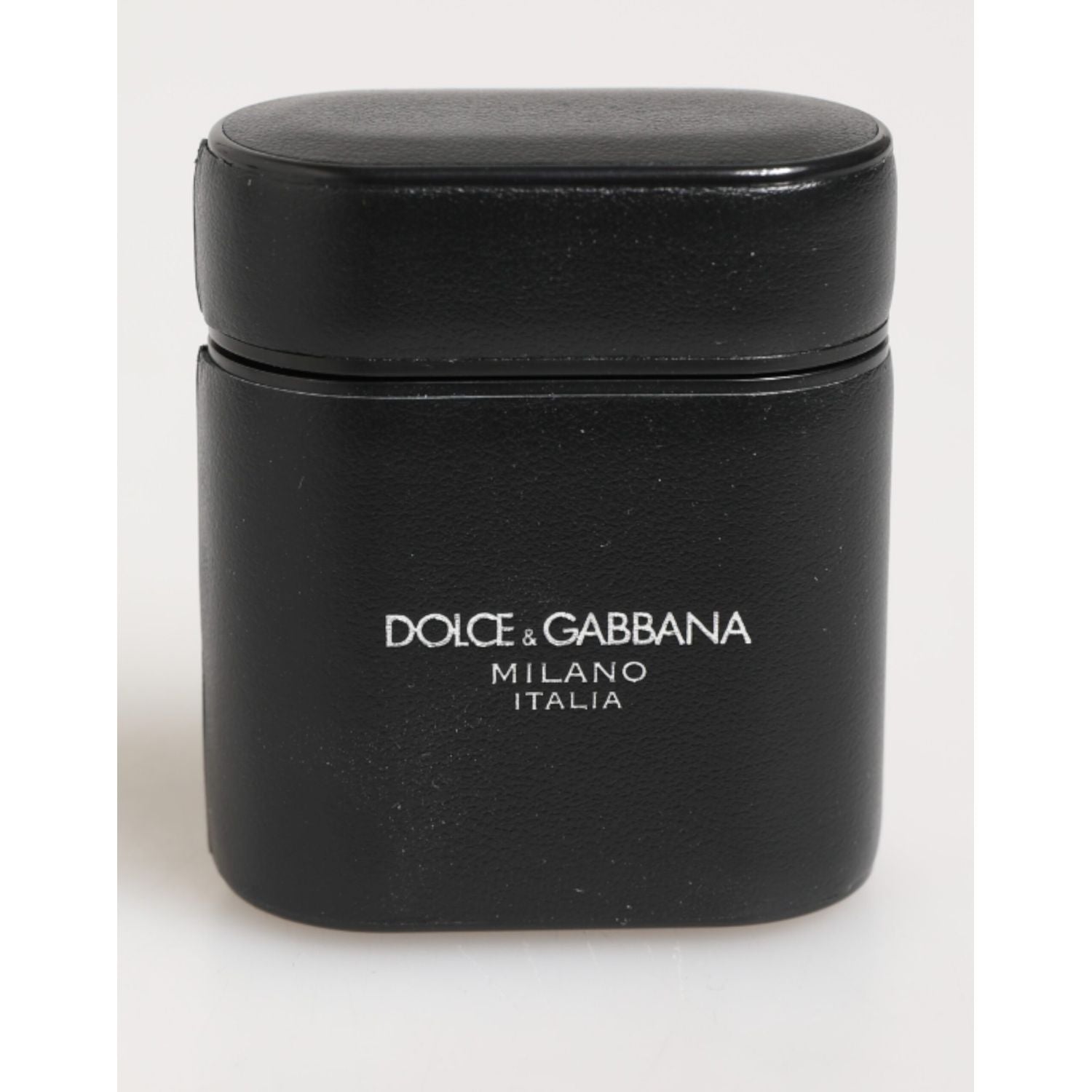 Dolce & Gabbana Black Calfskin Leather Logo Print Flip Holder Airpods Case