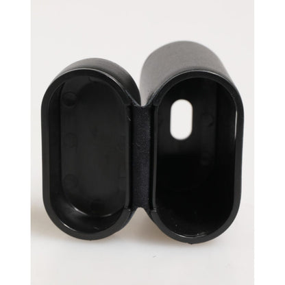 Dolce & Gabbana Black Calfskin Leather Logo Print Flip Holder Airpods Case