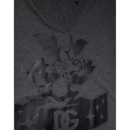 Dolce & Gabbana Black Charcoal DG Logo V-Neck Men T-shirt