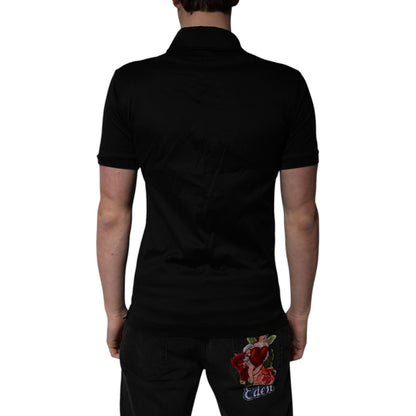 Dolce & Gabbana Black Cotton Collared Polo T-shirt
