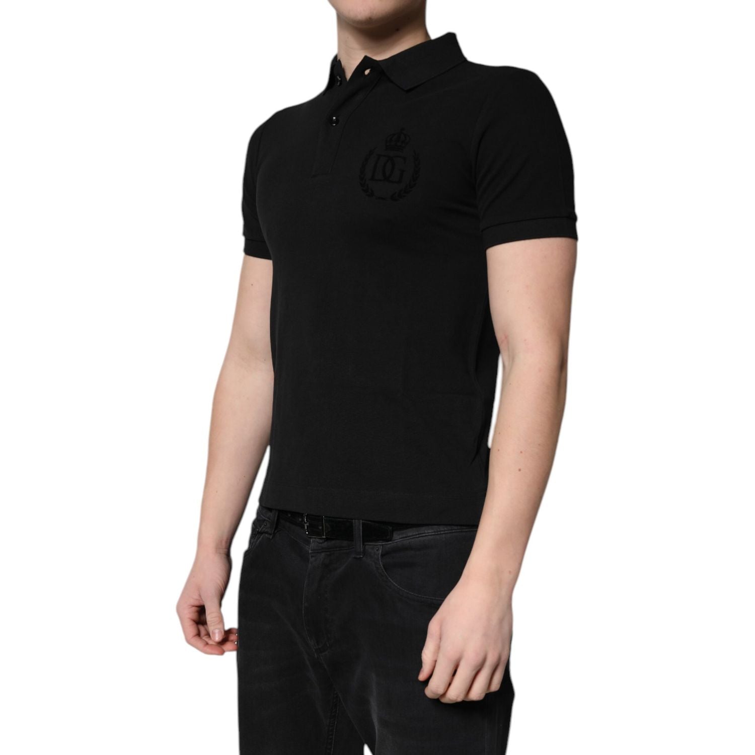 Dolce & Gabbana Black Cotton DG Logo Collared Polo T-shirt
