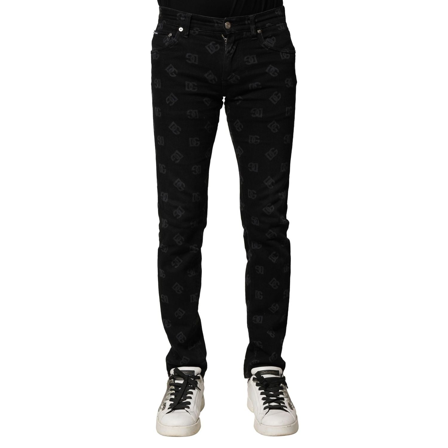 Dolce & Gabbana Black Cotton DG Logo Skinny Men Denim Jeans