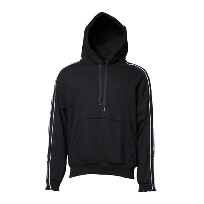 Dolce & Gabbana Black Cotton Logo Hooded Sweatshirt Sweater