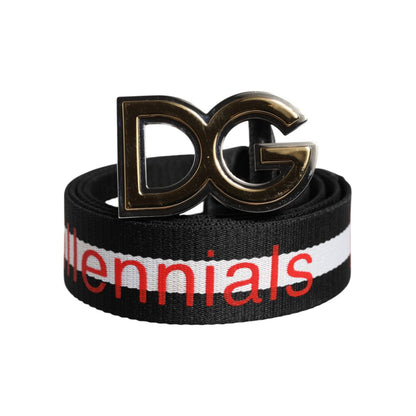 Dolce & Gabbana Black Cotton Logo Print DG Buckle Belt