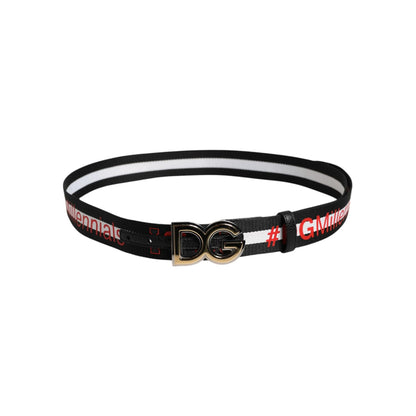 Dolce & Gabbana Black Cotton Logo Print DG Buckle Belt