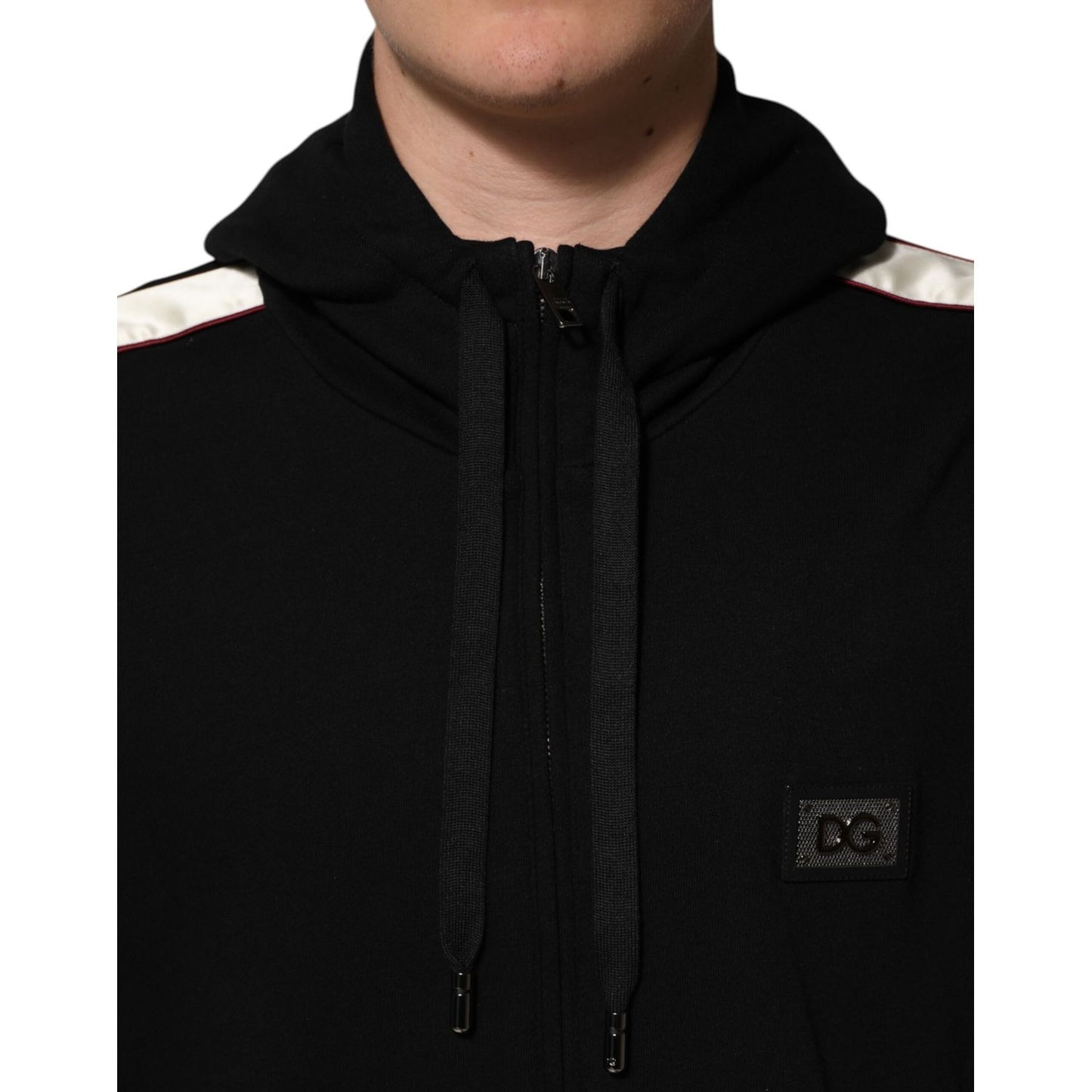 Dolce & Gabbana Black Cotton Plaque Track Cardigan Sweater