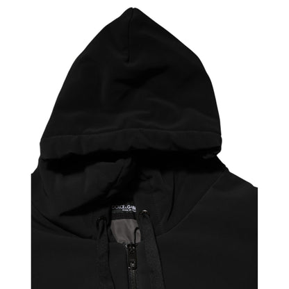 Dolce & Gabbana Black Cotton Quilted Studded Sleeve Hoodie Jacket