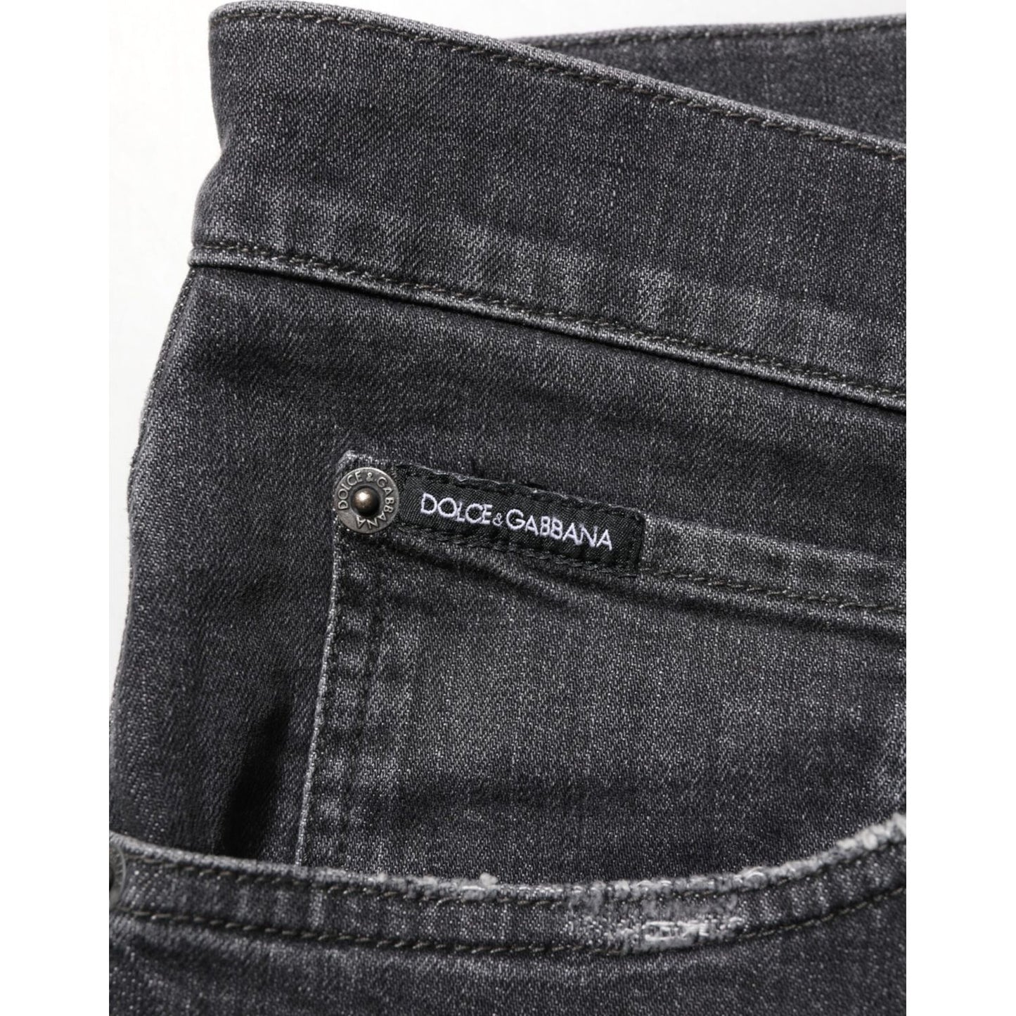 Dolce & Gabbana Black Cotton Slim Fit Distressed Ripped Logo Jeans