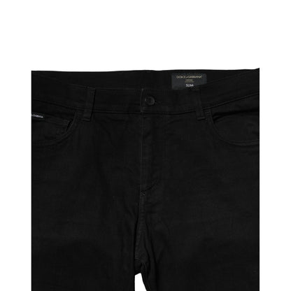 Dolce & Gabbana Black Cotton Tattered Slim Fit Men Denim Jeans