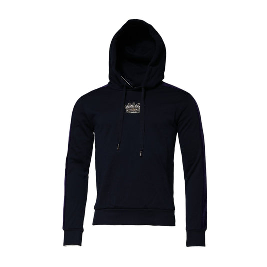 Dolce & Gabbana Black Crown Cotton Hooded Sweatshirt Sweater
