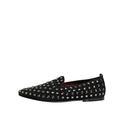 Dolce & Gabbana Black Crystal Embellished Loafers Dress Shoes
