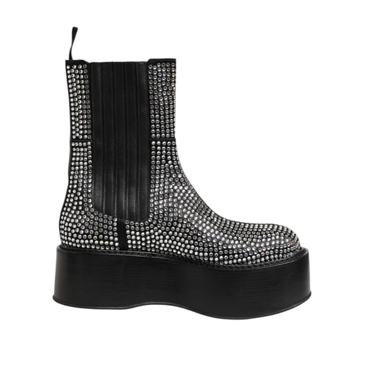 Dolce & Gabbana Black Crystal Strass Mid Calf Short Boots Shoes