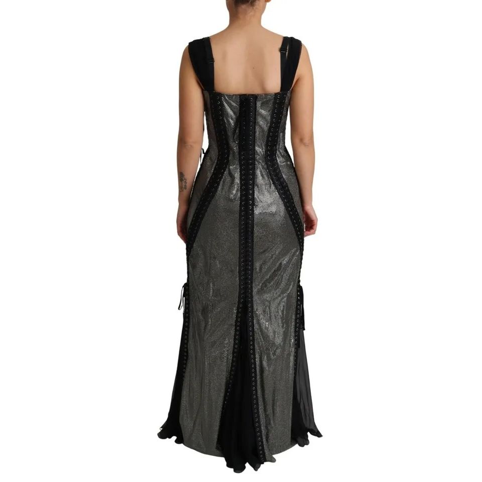 Dolce & Gabbana Black Crystals Lace Up Runway Gown Dress