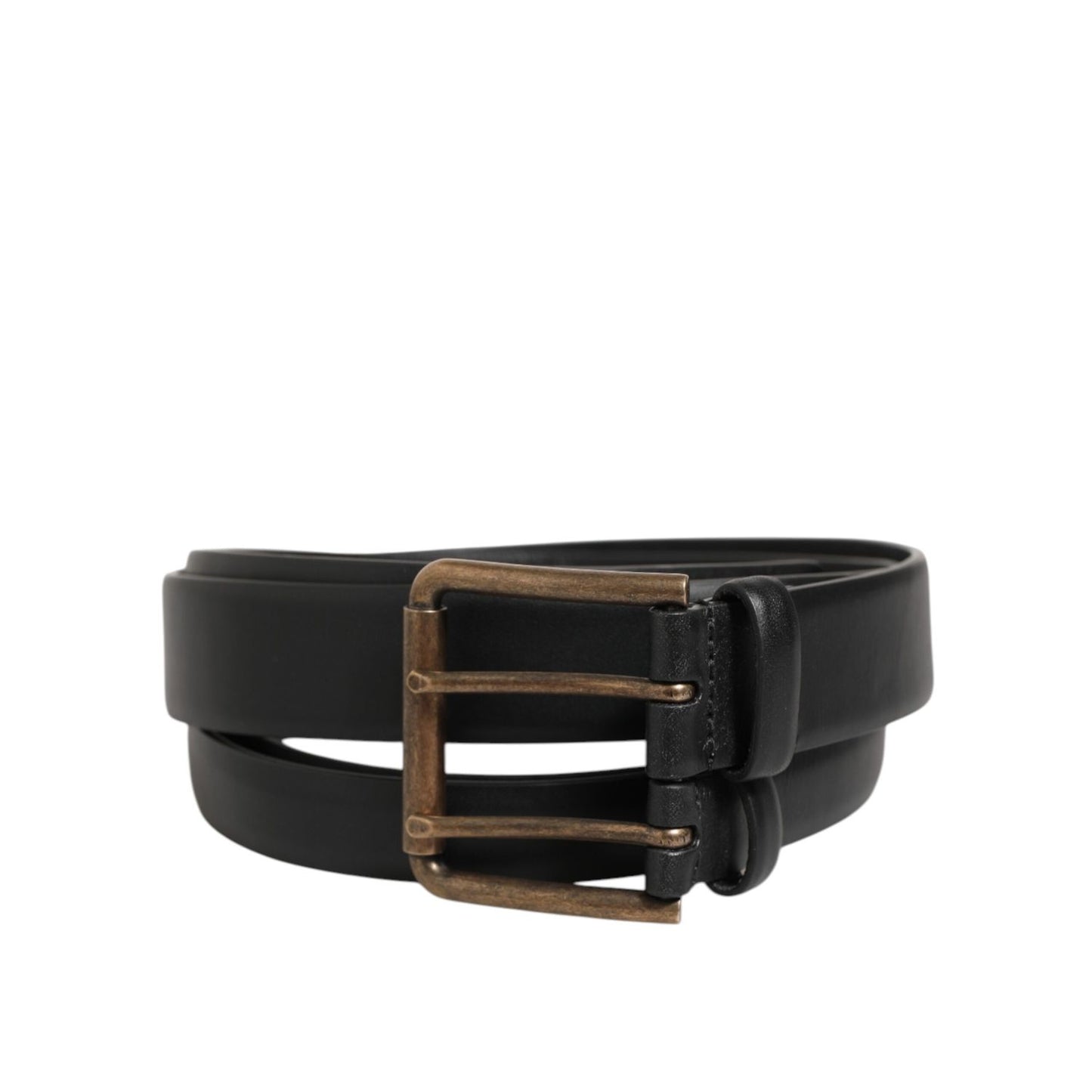 Dolce & Gabbana Black Double Strap Leather Brass Buckle Belt