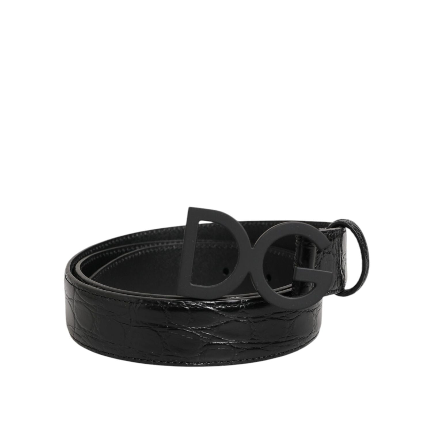 Dolce & Gabbana Black Exotic Leather Metal Logo Buckle Belt