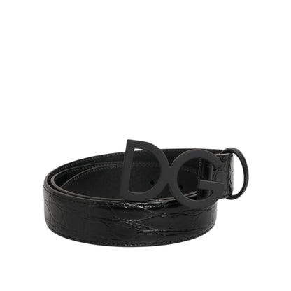 Dolce & Gabbana Black Exotic Leather Metal Logo Buckle Belt