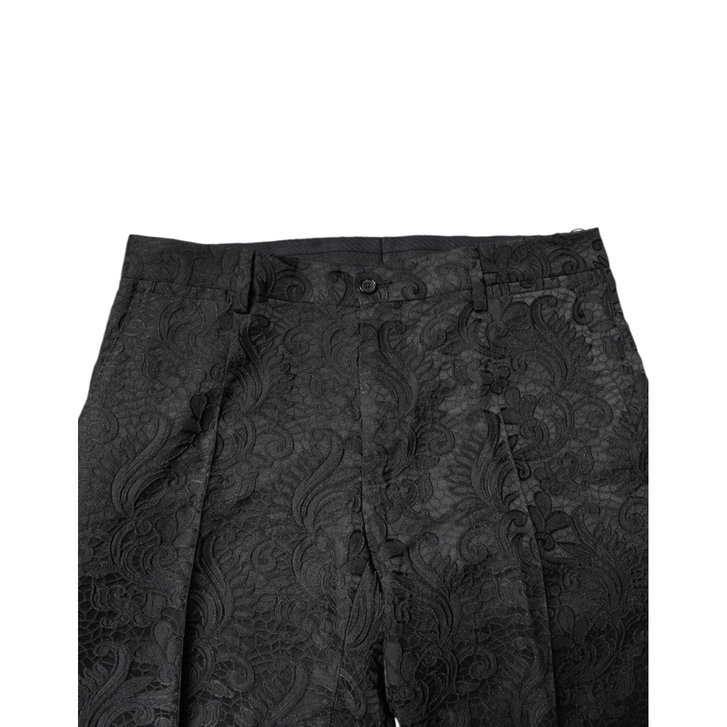 Dolce & Gabbana Black Floral Jacquard Mid Waist Dress Pants
