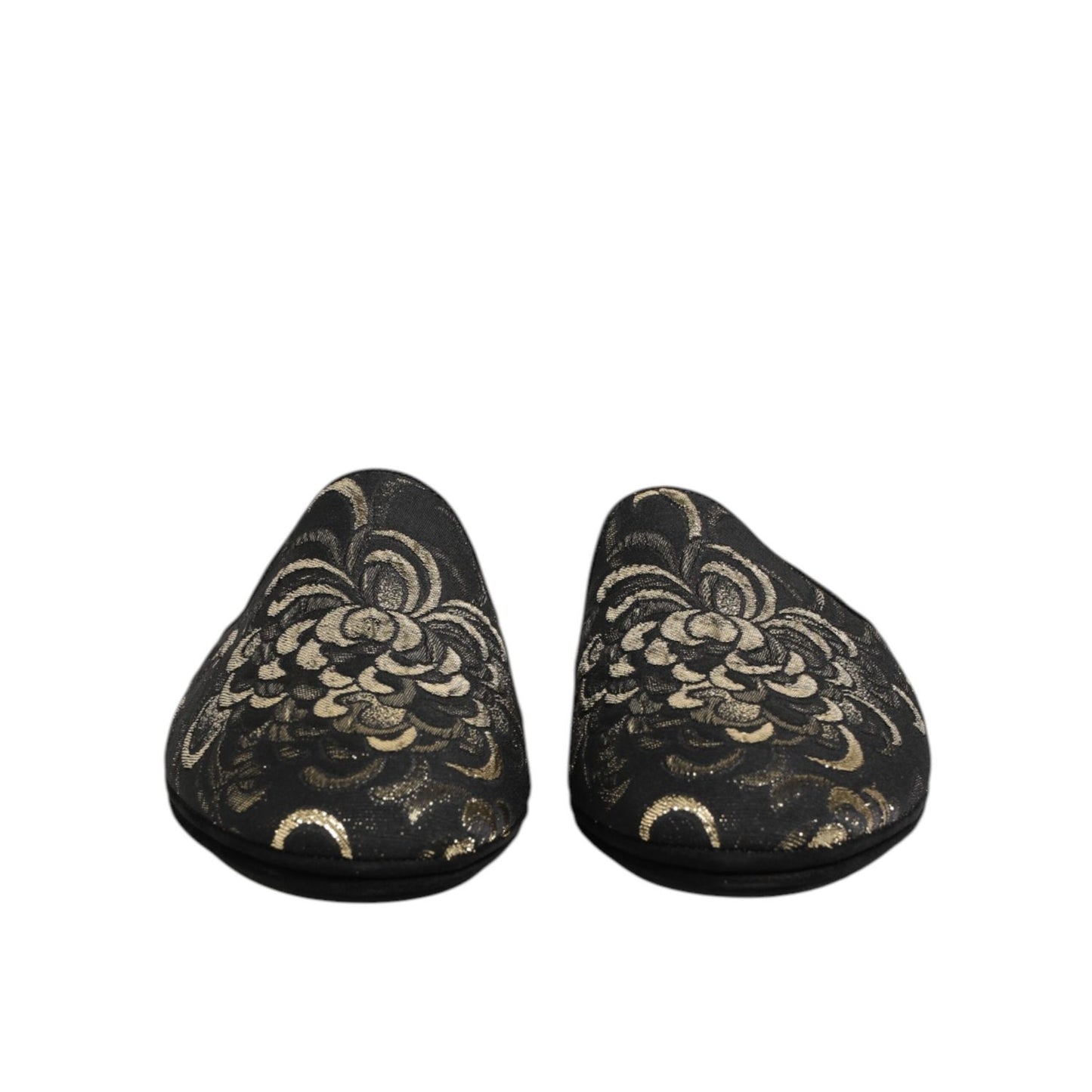 Dolce & Gabbana Black Floral Jacquard Slides Slippers Shoes